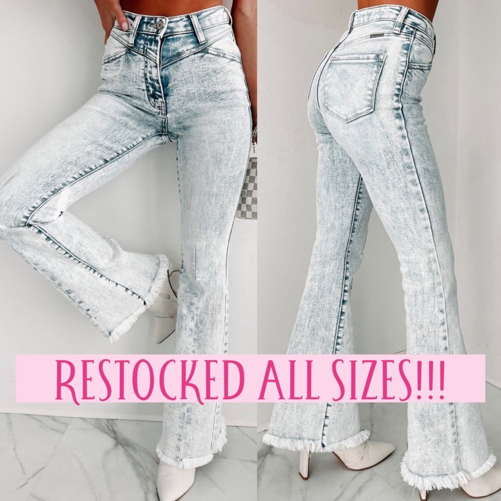 Kancan acid wash high rise flare denim jeans